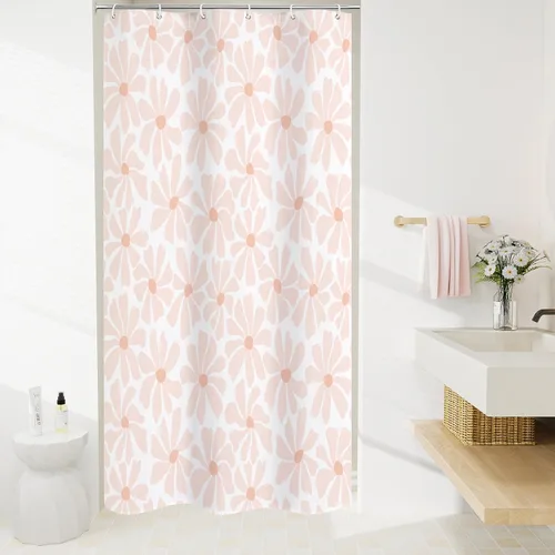 Miniatura 12 de Litabel Cortina de Ducha Pequeña para Cabina 36 x 72 pulgadas, Cortina de Ducha Estrecha de Tela Floral de Media Margarita para Baño Femenino, Juego