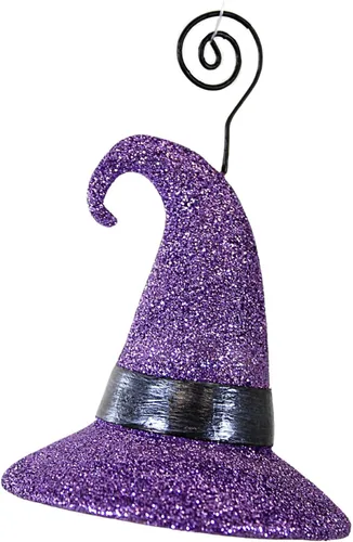 Bethany Lowe Sombrero De Bruja Purpurina Purpurina Polyresin Halloween Lugar Tarjetero - Un Adorno 4.5 Pulgadas - Tf2234 - Púrpura