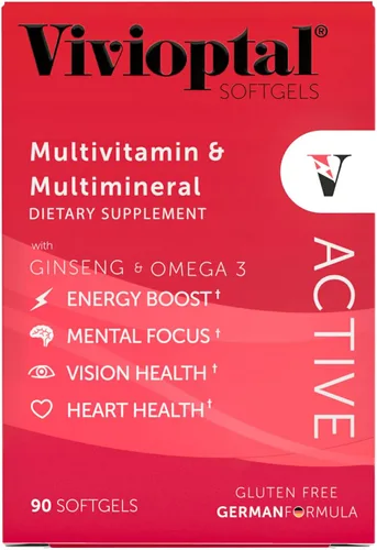 Miniatura 2 de Vivioptal Active, 90 cápsulas blandas, ginseng y omega 3, multivitamínico y multimineral, sin gluten, fórmula alemana