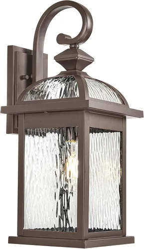 Miniatura 8 de Luces de pared para exteriores, lámpara exterior negra, montaje de pared con vidrio ondulado de agua de 15 pulgadas de altura, lámparas de pared
