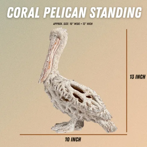 Miniatura 6 de Figura de pie de pelícano blanco, 13.75 pulgadas, decoración náutica de arrecife de coral, decoración costera, playa, hogar, estatua del océano