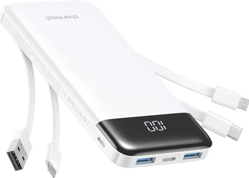 Miniatura 16 de charmast Cargador portátil de 10000 mAh, 4 cables integrados, 6 salidas/3 entradas, carga rápida de 3 A, compatible con iPhone, iPad, Samsung