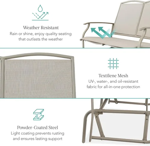 Miniatura 5 de Best Choice Products Columpio Deslizante de Patio para 2 Personas Banco Loveseat Balancín de Acero para Terraza, Porche con Tela Textilene, Marco
