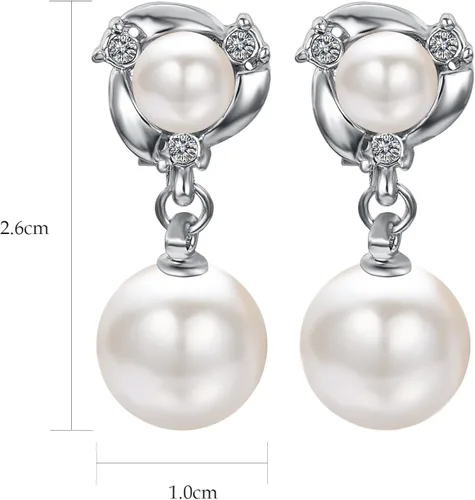 Miniatura 2 de Yoursfs Aretes de perlas con clip para mujer, aretes de perlas de agua dulce de imitación para orejas no perforadas, aretes de dama de honor, Metal