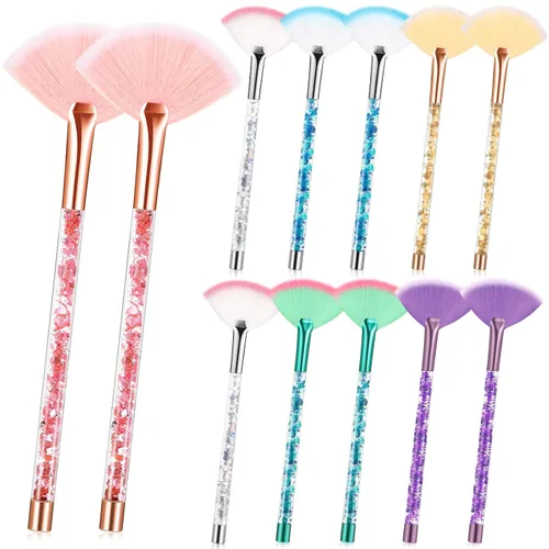 Miniatura 11 de Nuenen 12 cepillos faciales suaves para abanicos, aplicadores de ácido para barro, crema, rubor, maquillaje, cáscara, glicólico, multiuso, Dorado