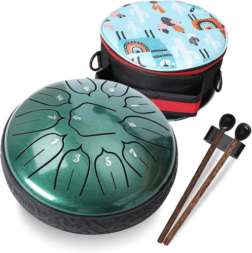 Ubblove Tambor de lengua de acero, 11 notas, tambor de mano de 6 pulgadas, instrumentos de percusión con bolsa de mazos para meditación, educación 6
