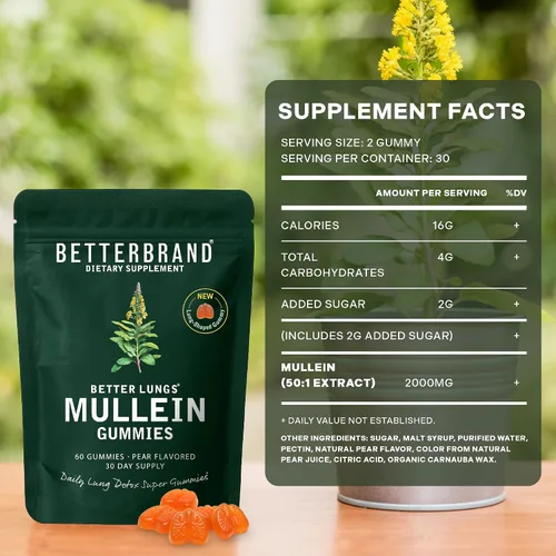 Miniatura 9 de Betterbrand Mullein - Gomitas masticables para limpieza y desintoxicación pulmonar, suplemento de salud respiratoria, 1000 mg de extracto