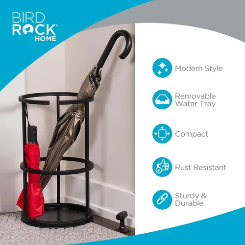Miniatura 2 de BIRDROCK HOME Soporte circular para paraguas con bandeja de goteo extraíble - Soporte para sombrillas - Entrada - Organizador decorativo de metal