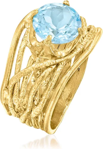 Miniatura 3 de Ross-Simons Anillo calado texturizado con piedras preciosas en oro de 18 quilates sobre plata esterlina, Gema, Topacio