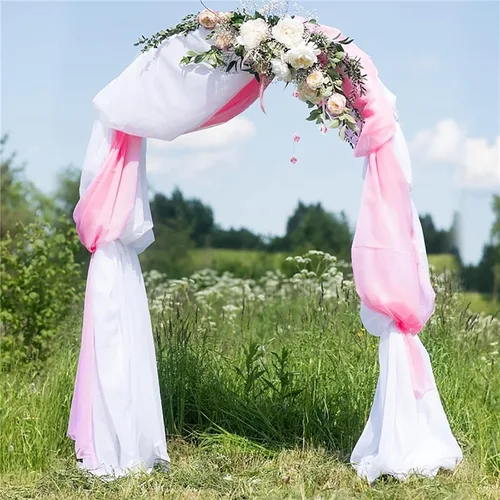 Miniatura 4 de Firlar Cortinas de arco de boda, cortina de telón de fondo transparente rosa de 18 pies, cortina de tela de gasa transparente, paneles drapeados