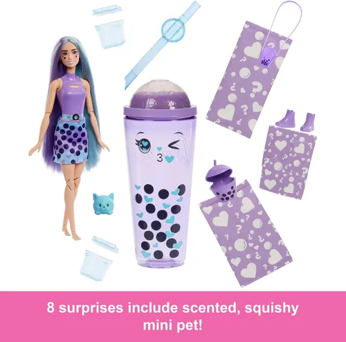 Miniatura 6 de Muñeca Barbie Pop Reveal y Accesorios, Serie Bubble Tea con Mascota, 8 Sorpresas Incluyen Cambio de Color, Taza con Almacenamiento