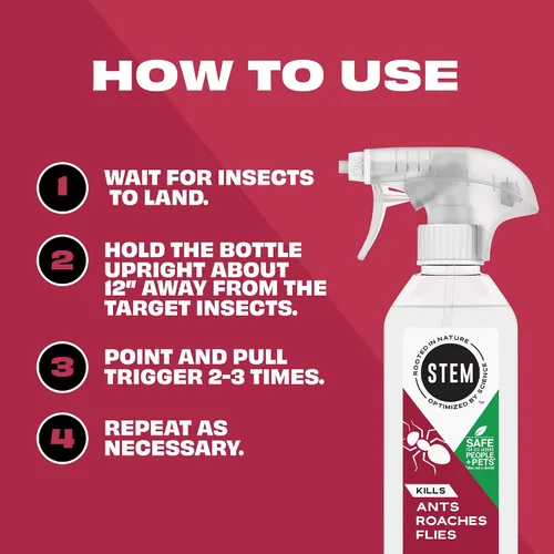 Miniatura 6 de STEM Mata hormigas, cucarachas y moscas: aerosol para insectos de ingredientes activos a base de plantas, insecticida botánico