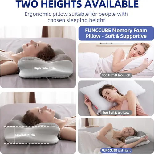 Miniatura 4 de FUNCCUBE Almohada cervical para el cuello – Almohadas de espuma viscoelástica para aliviar el dolor dormir con funda de almohada refrescante, Queen