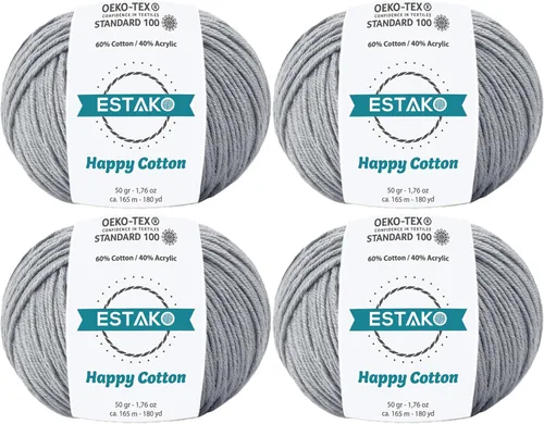 Miniatura 31 de Estako Happy Cotton, 1,76 oz (50 g) / 180 yardas (165 m) de lana 60 % algodón y 40 % acrílico, suave, fina/deportiva (2) para crochet y tejer