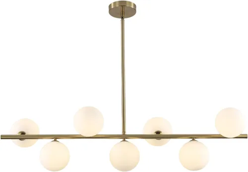 Miniatura 15 de BOKT Lámpara colgante recta de latón dorado con 6 luces, lámpara colgante de Sputnik lineal moderna de mediados de siglo, globo grande, isla