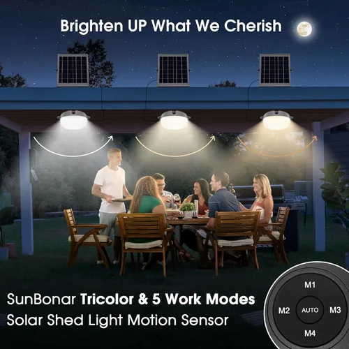Miniatura 2 de Luz solar de techo con sensor de movimiento, regulable 6000 K/4000 K/3200 K, 5 modos disponibles durante el día, luces solares de cobertizo