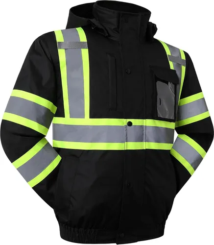 Miniatura 7 de JKSafety Chaqueta bomber de seguridad de invierno de alta visibilidad para hombres y mujeres Chaqueta de seguridad de invierno duradera e 116-negro