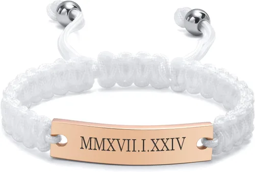 Miniatura 19 de MEALGUET Pulseras de ID Personalizadas para Parejas Grabado Personalizado Hecho a Mano Cuerda Trenzada Pulsera de Muñeca para Hombres Mujeres