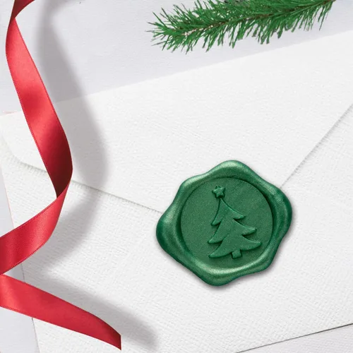 Calcomanías adhesivas para árbol de Navidad, 25 unidades, prefabricadas con cera de sellado real (verde pino)
