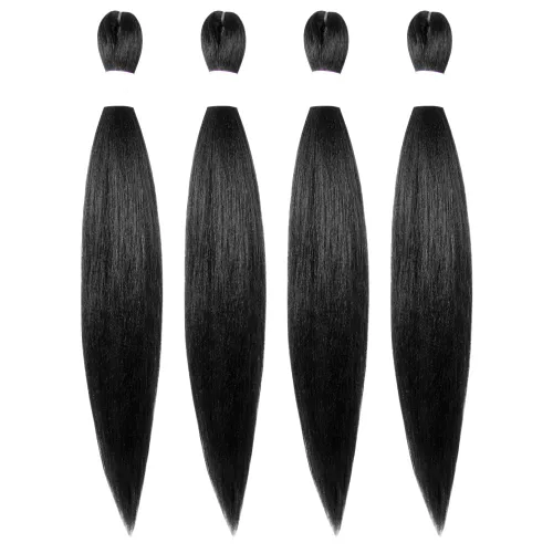 Miniatura 56 de Cabello trenzado preestirado de 10 pulgadas, 4 paquetes, extensiones de cabello corto para trenzas, cabello sintético preestirado #1 (negro azabache)