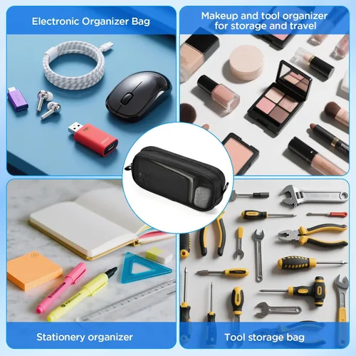 Miniatura 4 de Funda organizadora de artículos electrónicos, bolsa de malla con cremallera, accesorios de almacenamiento para mouse, cable, cables, unidad flash
