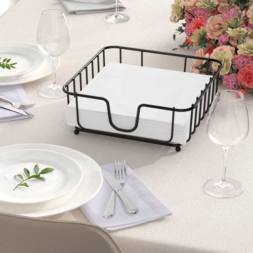 Miniatura 5 de Paquete de 2 servilleteros para mesa, servilleteros para servilletas de papel, servilleteros de metal plano negro para cocina y mesa de comedor