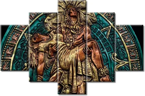Miniatura 11 de Arte de pared con varios paneles, calendario maya, imágenes de piedra del sol, pinturas de civilización azteca sobre lienzo, sala de estar