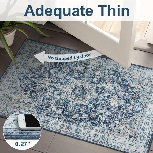 Miniatura 4 de Beeiva Alfombra vintage de interior para entrada, alfombra de pelo bajo lavable de 2 x 3 pies con parte trasera antideslizante, tapete pequeño