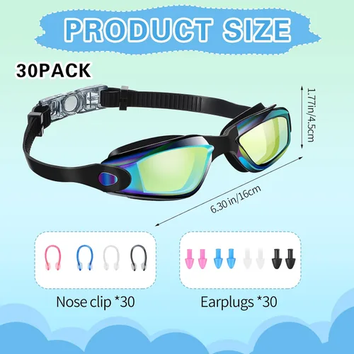 Miniatura 2 de Yexiya 30 pares de gafas de natación con clip nasal y tapones para los oídos, antiniebla, protección UV, sin fugas, visión amplia de verano
