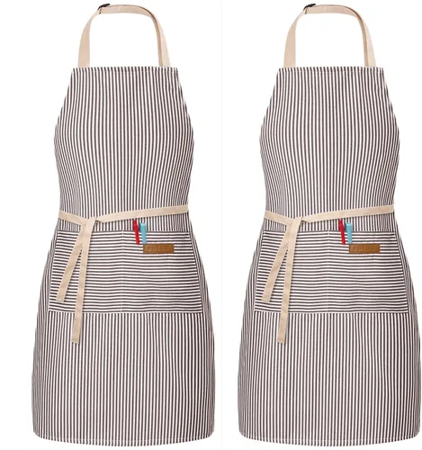 Miniatura 8 de BeLuyi - Paquete de 2 delantales ajustables con peto, delantales de chef para cocina, restaurante, con 2 bolsillos, delantales para mujeres