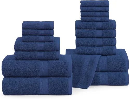 LANE LINEN - Juego de toallas de baño, 18 piezas, 100% algodón, tamaño grande, 4 toallas de baño, 6 toallas de mano, 8 toallas pequeñas, para spa y