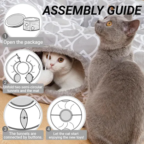 Miniatura 5 de Cama de túnel geométrico para gatos bajo el árbol de Navidad Oxford para exteriores con interior de felpa, túnel colapsable con bolas, juguetes