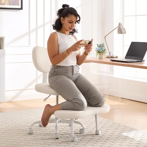 Fizzin Silla de oficina con patas cruzadas, silla cruzada con ruedas, asiento ajustable en altura para TDAH, silla de meditación giratoria de 360°,
