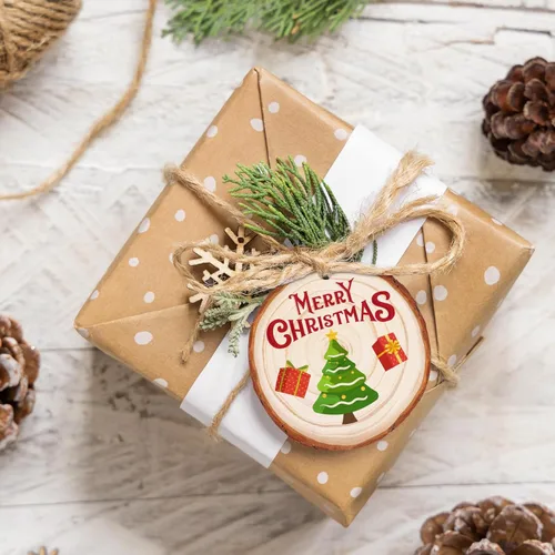 Miniatura 4 de Max Fun Rebanadas de madera natural, 30 piezas de 3.5 a 4 pulgadas, adornos de Navidad de madera sin terminar, preperforados, círculos de madera