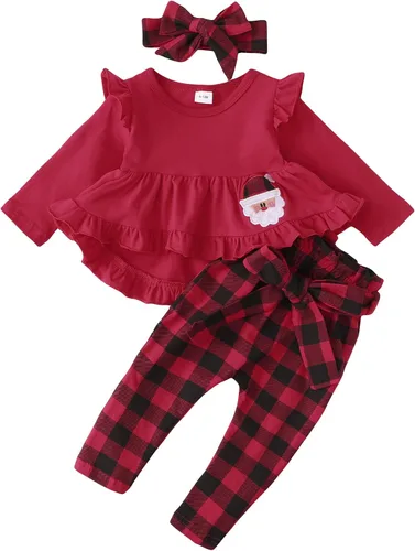 Miniatura 78 de Kucnuzki Conjunto de ropa para bebé niña pequeña, camisa de manga con volantes, pantalón floral, ropa de otoño e invierno para niña