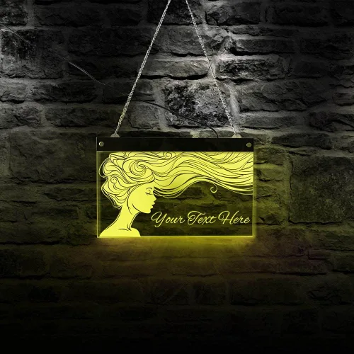 Miniatura 7 de The Geeky Days Señora de pelo largo salón de belleza peluquería LED personalizado multicolor cambiante luz pared signo Rmote control iluminado