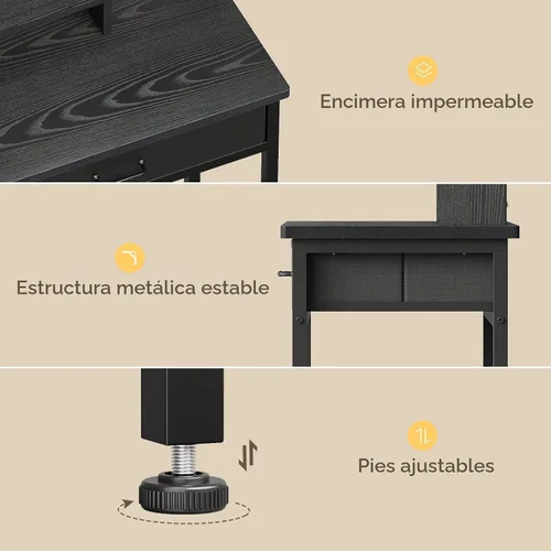 Miniatura 8 de YeTom Escritorio de maquillaje con espejo y luces, tocador pequeño con cajón de almacenamiento de tela, estantes y mesa auxiliar, tocador de Negro