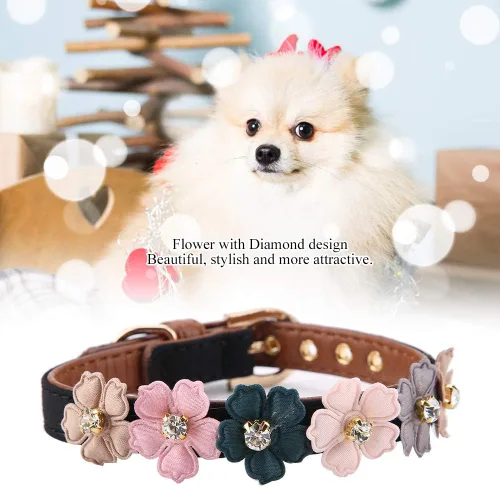 Miniatura 9 de Elegante collar de perro de piel sintética con corbatín de flores, collar de gato y perro para perros medianos a grandes para uso diario, bonito