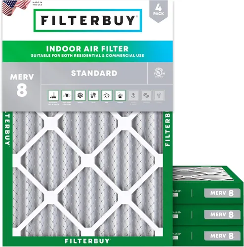 Miniatura 34 de Filterbuy - Filtro de aire de 20x20x1 MERV 8, Defensa Esencial contra el Polvo y las Alergias (paquete de 4), Filtros plisados electrostáticos