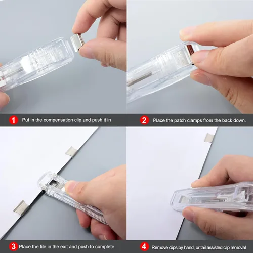 Miniatura 4 de yueton 1 clip transparente con 100 clips de metal sin perforación, clip de repuesto, clip de repuesto reutilizable, clip de empuje para oficina