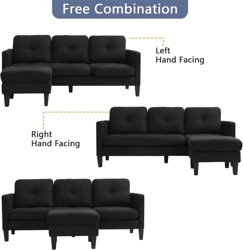 Miniatura 6 de Sofá modular convertible, sofá en forma de L, moderno juego de sofá de 3 asientos con diván reversible para sala de estar pequeña, apartamento