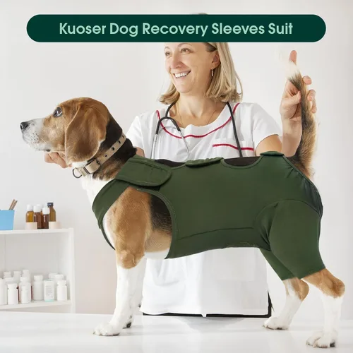 Miniatura 6 de Kuoser Manga de Protección para Heridas en Muslos para Perros, Traje de Recuperación Quirúrgica para Perros para Patas Traseras, Manga de Verde