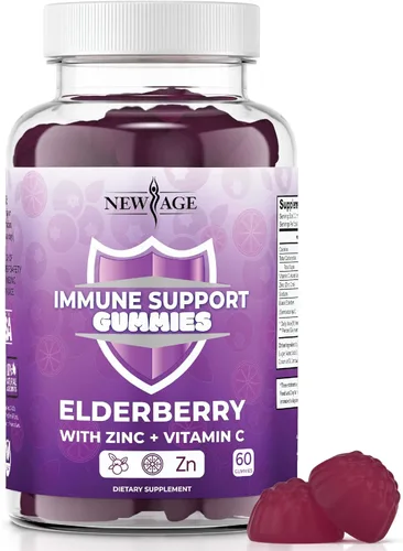 NEW AGE Gomitas de apoyo al sistema inmunológico, gomitas Sambucus Black Elderberry con vitamina C y zinc (60 unidades (paquete de 1))