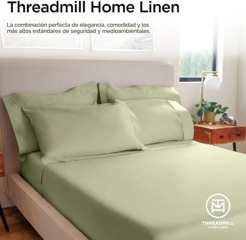 Miniatura 8 de Threadmill Sábanas de lujo de 800 hilos, tamaño completo, 100 % algodón - Sábanas de cama de tejido satinado verde salvia, mejor que el algodón