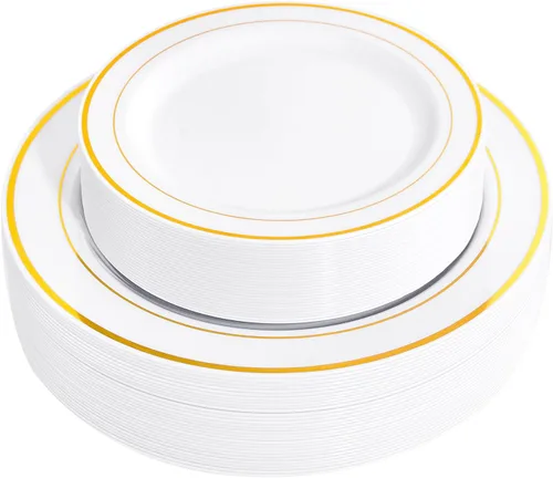 Miniatura 10 de FLOWERCAT 60 platos de plástico rosa, platos rosados resistentes desechables para fiestas de primavera y día de la madre/boda, para 30 invitados