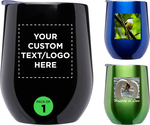 Miniatura 19 de Largo - Vasos de vino personalizados sin tallo con tapas, juego de 6, paquete a granel personalizado, perfecto para vino, cócteles y otras bebidas