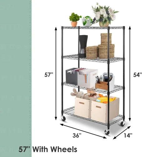 Miniatura 2 de WDT Unidades de almacenamiento de estanterías sobre ruedas, estante de metal resistente ajustable para almacenamiento de alambre para oficina