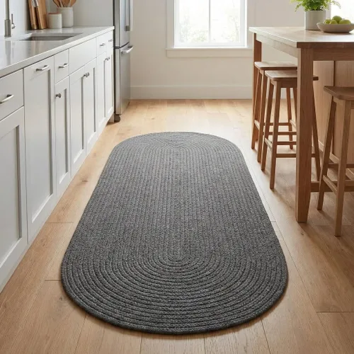 Miniatura 18 de Super Area Rugs Alfombra trenzada beige para cocina de campo, alfombra trenzada duradera para entrada/vestíbulo, ovalada, 3 x 5 pies