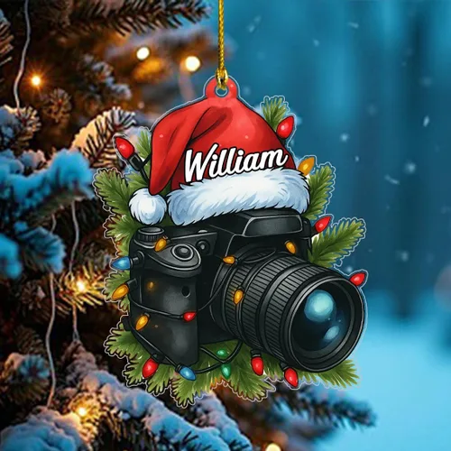 Miniatura 4 de Adorno de fotógrafo personalizado 2025, adorno de cámara con nombre, decoración de árbol para amantes de la fotografía, recuerdo único de vacaciones