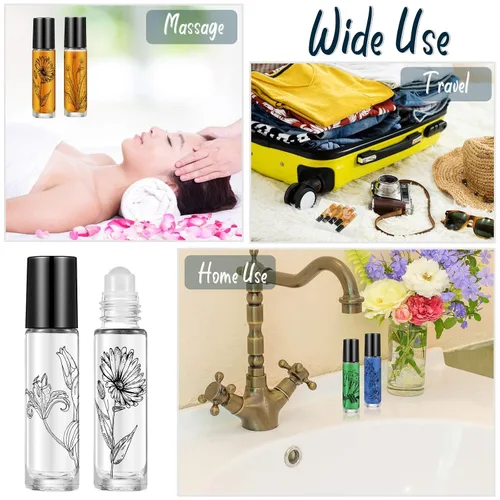 Miniatura 7 de Patelai Paquete de 10 botellas de aceite esencial con rodillo de 0.3 fl oz, botellas de vidrio vacías rellenables, contenedor de perfume con bolas